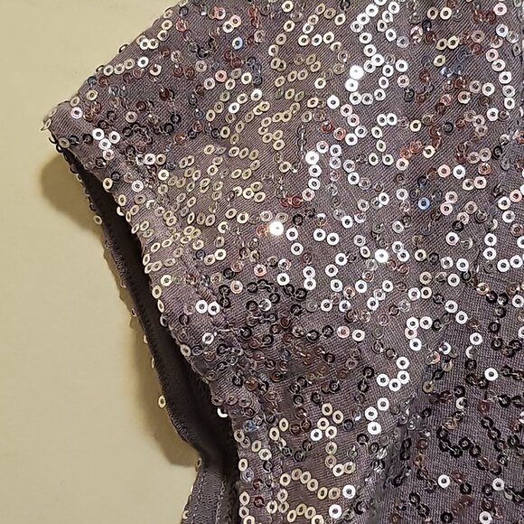 New White House Black Market SMALL Pewter Sparkle Shell Short Sleeve Top - Picture 4 of 7